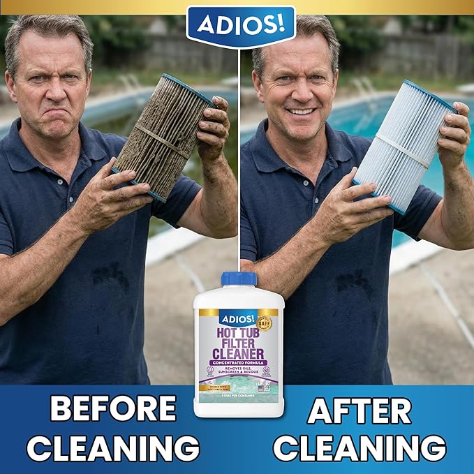 ADIOS! Hot Tub 4X Filter Cleaner for Spas – Deep Cleaning Soaking Solution Dissolves Grease and Grime, Unclogging and Restoring Water Flow - Parent (16oz)