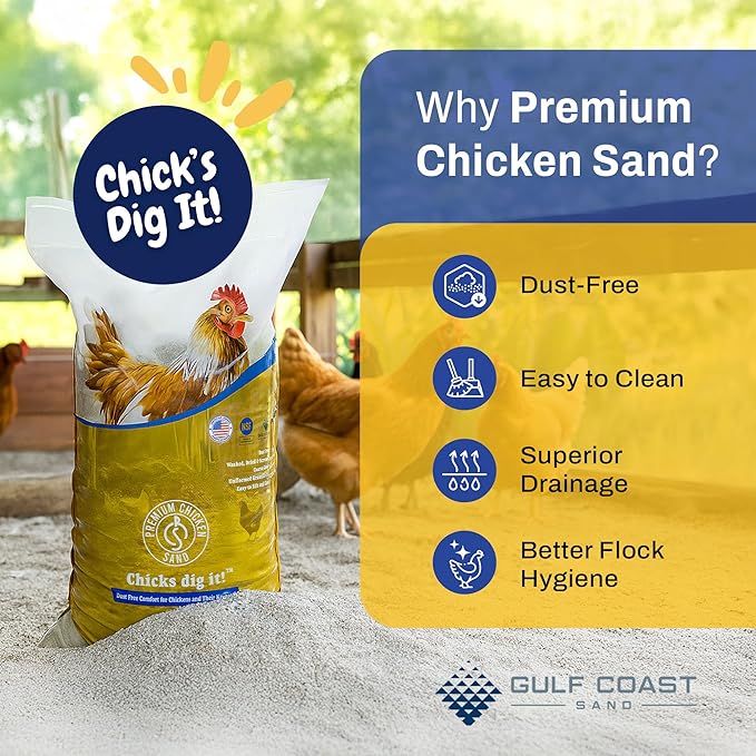 Premium Chicken Sand 50 lbs (8-Pack) – Dust-Free, Odor-Control Bedding for Chicken Coops, Nesting Boxes, and Runs – Natural Poultry Litter, 400 lbs Total