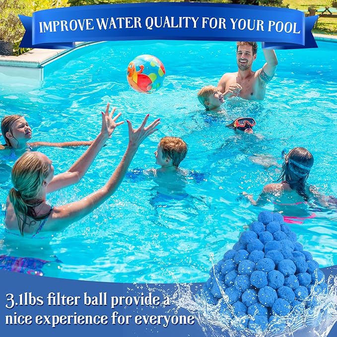 3.1 LBS Blue Pool Filter Balls for Sand Filter, New Efficient Pool Filter Media Balls for Swimming Pool Sand Pump, Eco-Friendly Filter Balls Equals 110 lbs Pool Filter Sand for All Sand Filter System