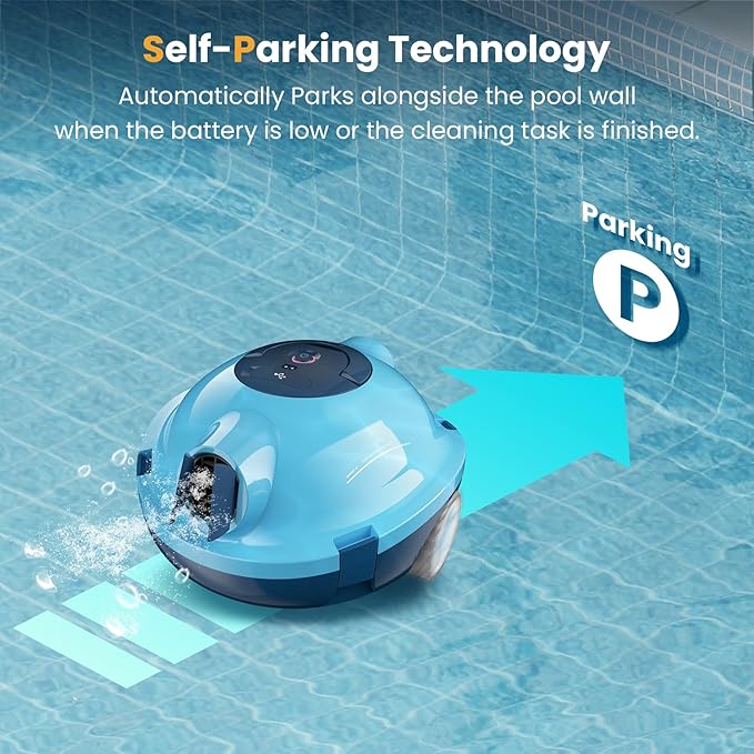 Y10 Cordless Robotic Pool Cleaner, Automatic Pool Vacuum - Ultra Long Battery Life, Powerful Suction, Self-Parking, Lightweight for Above/Inground Pools Up to 65ft/1100 Sq.Ft (Navy)
