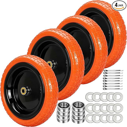 13" Flat Free Wheels Replacement for GOR Garden Cart Tires and Wheels, 4.00-6 Solid Tires and Wheels with 5/8"Bearings, 13" No Flat Wheels for GOR Garden Carts/Hand Trucks/Garden Carts（Orange）