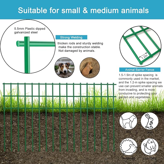15 Pack Animal Barrier Fence, Green No-Dig Underground Pet Dog Fence 23.5'' X 15'', Outdoor Small Garden Dog Digging Under Fence Gap Barrier,Decorative Garden Fence for Outdoor Garden Yard Patio