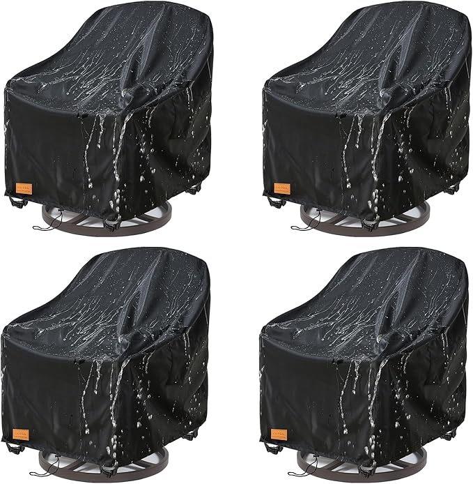 Swivel Patio Chair Cover 4 Pack, 600D Waterproof Heavy Duty Outdoor Chair Cover, Patio Furniture Covers, Outdoor Furniture Covers Waterproof, 33 W x 35 D x 36 H inches Black