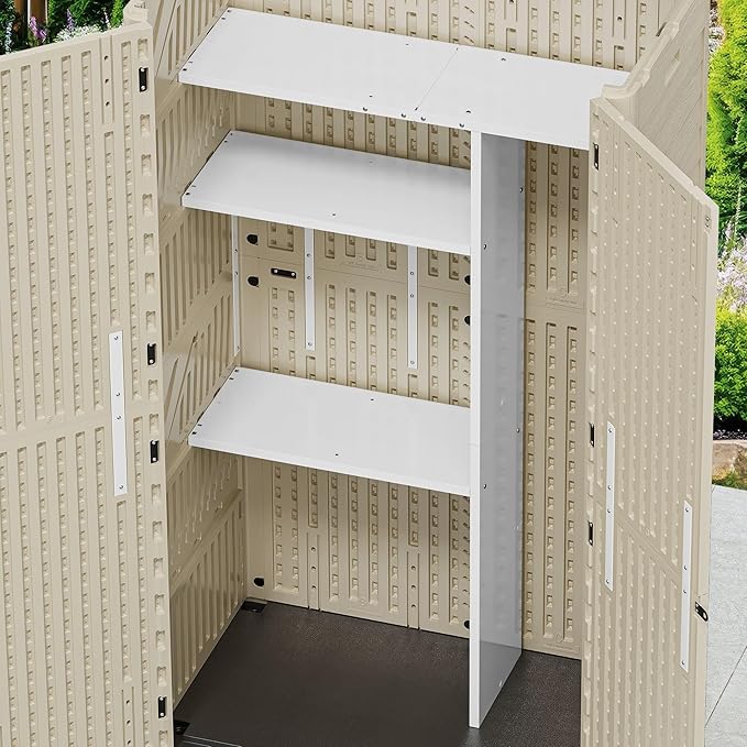 YITAHOME 60 Cuft Metal Storage Shed Shelf, Space-Saving Waterproof Shelf for Vertical Storage Sheds,Waterproof for Garden, Patio, Garage, Easy Assembly,45.6" L X 13.2" W X 69" H, White