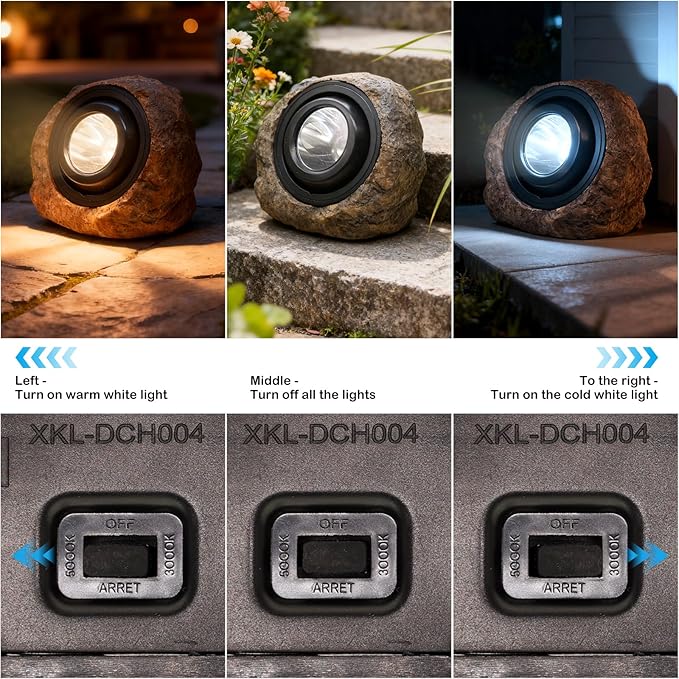 Solar Rock Lights Outdoor,2 Pack IP65 Waterproof LED Solar Brown Garden Stone Spotlights,Warm White & Cool White Switchable,Auto On/Off Landscape Lights for Pathway Walkway Yard Patio