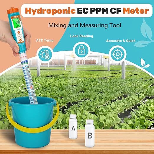 Truncheon EC PPM Nutrient Meter for Hydroponic, Conductivity Tester Stick for Hydroponics Growing PPM Measuring Tool (EC, PPM 500, PPM 700, CF, Temp) for Nutrient Reservoir, Aquaponics, DWC