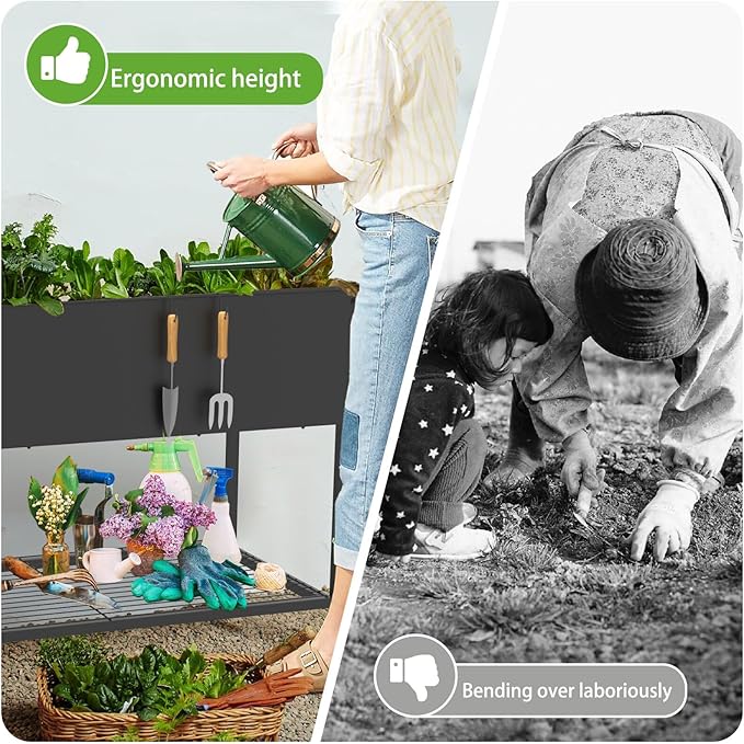 JWPEHOE 51 × 26 × 31.5 Inches Raised Garden Bed with Legs/Storage Shelf, Mobile Planter Box for Outdoor Plants, Elevated Garden Bed for Backyard, Balcony, Black