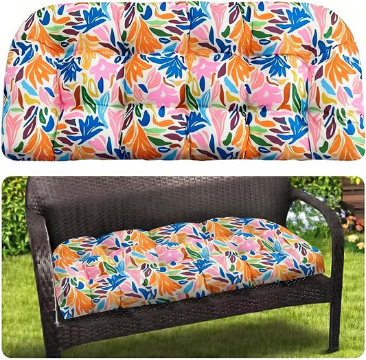 MAGIC ELEPHANT Outdoor Bench Cushion, Memory Foam Loveseat Cushion for Patio Furniture Wicker Chair, Settee Porch Swing Seat Cushion, 44 x 19 Inches (Multicolor Leaves)