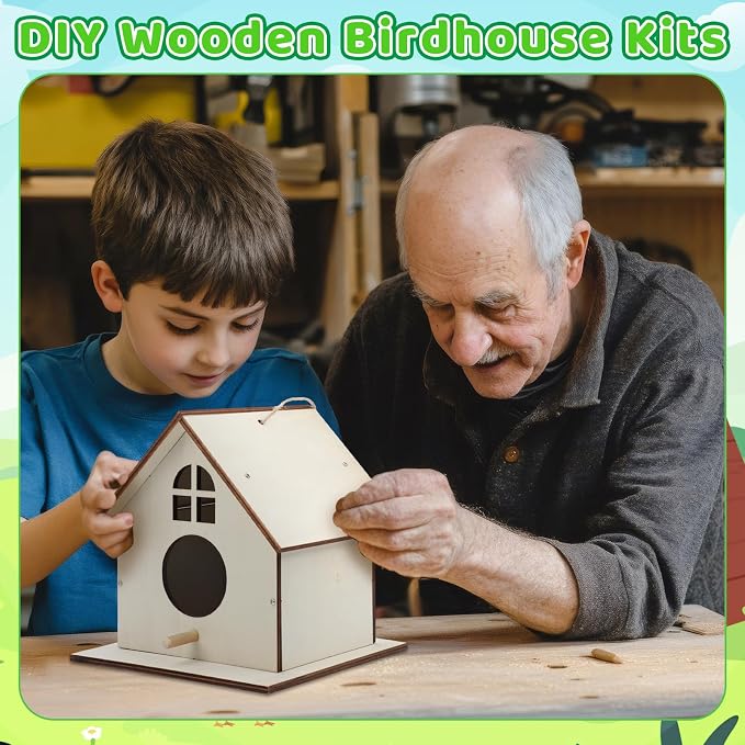 6 Pack Wooden DIY Birdhouse Kit for Kids Adults, Thickened Double-Layer Wood with Screwdrivers, Nails, Ropes, Easy Build & Paint Arts and Crafts Set for Backyard Garden Bird Watching