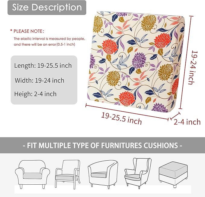 FORCHEER Waterproof Ourdoor Chair Cushion Covers Set of 2 23x23 Floral Printed Stretch Patio Chair Cushino Covers for Rattan Patio Furniture Replacement
