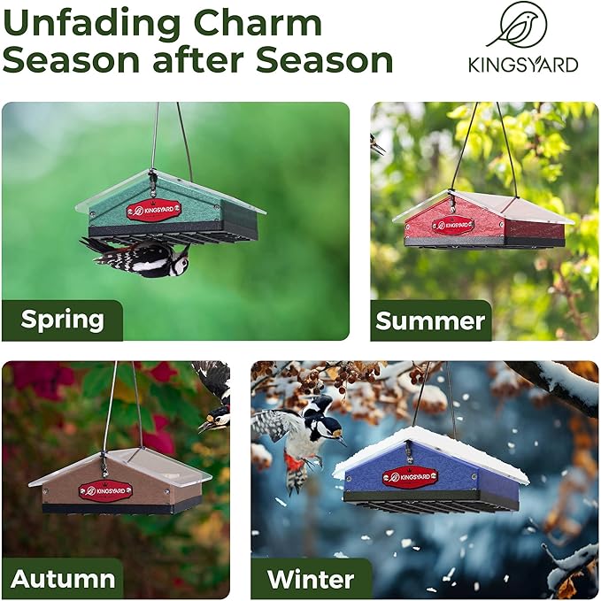 Kingsyard Upgraded Upside Down Suet Feeder for Outside Hanging - Recycled Plastic Wild Bird Feeder with Rainproof Roof for Attracting Woodpeckers Nuthatches Chickadees Finches. Green