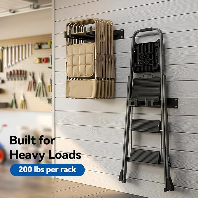 Expandable Folding Chair Storage Rack 2 Pack, 11.4"-15.7" Adjustable Heavy Duty Garage Organizers Hooks Wall Mount with EVA Padding for Ladders, Tools Hanger, and Bulk Items, Holds 200 lbs Each