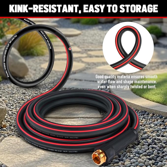 Short Garden Hose 6ft x 5/8", NON-EXPANDABLE Heavy Duty Premium Flexible Short Water Hose, No Kink, Leakproof, Lightweight Hybrid Hose with Male to Female Fittings for Household&Backyard