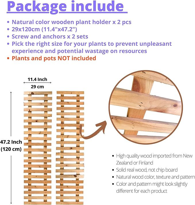 ShopLaLa Wall Planter (120cm, 2 Pack) Large Wooden Hanging Ladder Planters for Indoor Outdoor Plants, Wall Mount Plant Holders Succulents Orchids, Flower Pots, Vertical Garden Balcony Patio Home Decor