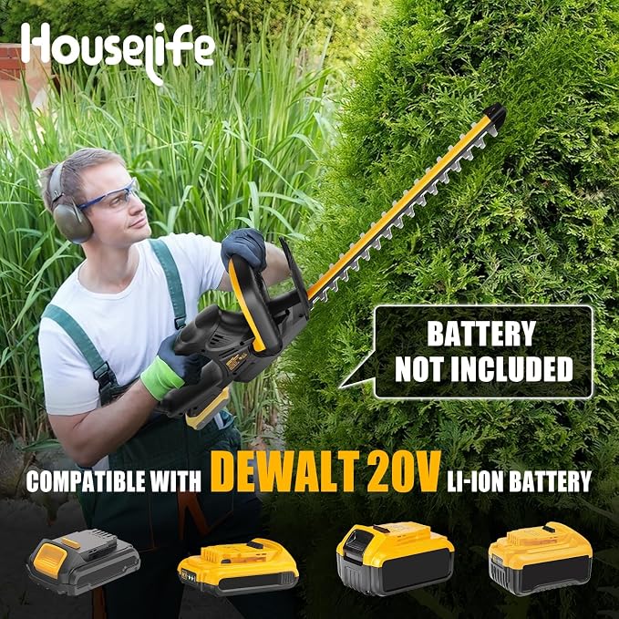 Cordless Hedge Trimmer Compatible with DeWalt 20V MAX Battery, 22-Inch Electric Bush Trimmer with Dual-Action Blade, 5/8-Inch Cutting Capacity, Lightweight Shrub Trimmer for Gardening (Tool Only)