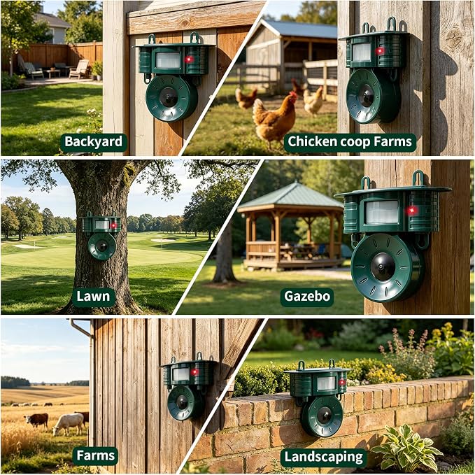 Squirrel & Deer & Birds & Rabbit Repellent Solar Powered, IP 65 Waterproof, Motion Detection, Ultrasonic Deterrent Outdoor, Cat Raccoon Skunk Dog Animal for Yard Garden Farm Patio Roof 2 Pack