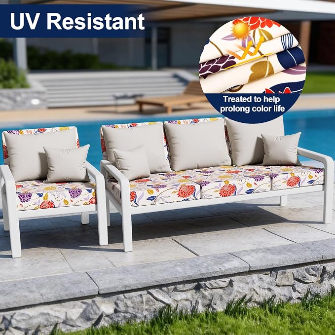 Smiry Waterproof Patio Cushion Covers, Stretch Outdoor Couch Slipcovers Replacement Washable Furniture Protector Sofa Chair Seat Cover for Dogs and Pets (12 Pcs, Orange)