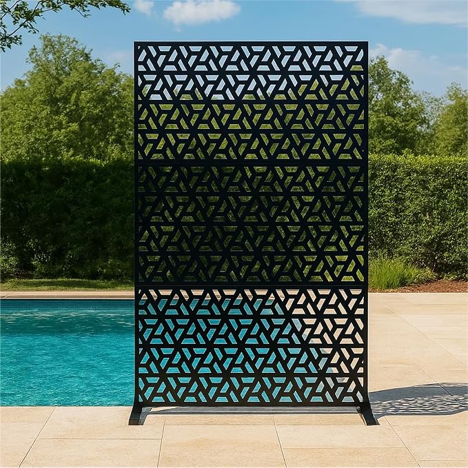 Metal Privacy Screen,72" h x 47" w 3-Panel Freestanding Decorative Fence with Stand for Outdoor Patio, Lawn, Garden, Deck, Balcony