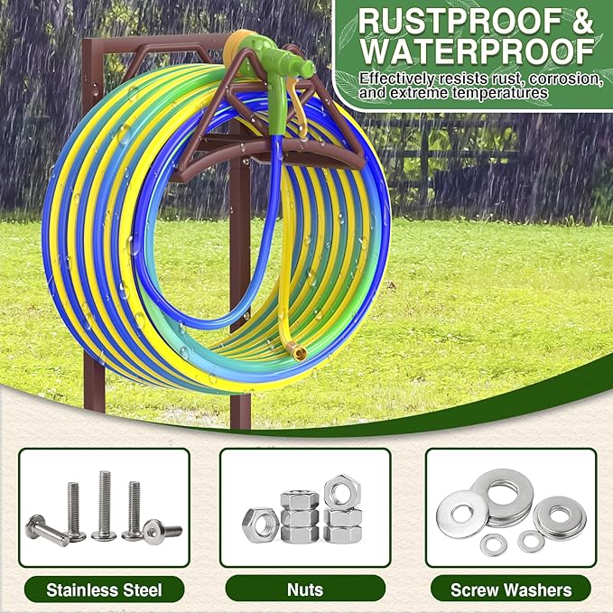 New Garden Hose Holder, Heavy Duty Freestanding Water Hose Holder Stand Holds 160-feet Hose, Detachable Hose Storage Reels Hanger Rack for Outside Yard Lawn Farm, Bronze
