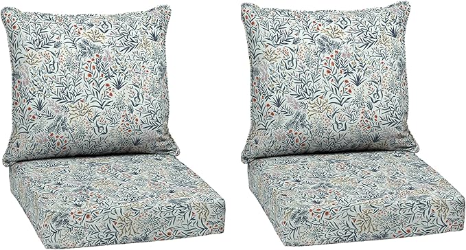 Arden Outdoor Deep Seat Cushion Set (2-Pack), 24 in x 24 in, Weather-Proof, Rain-Proof, Fade Resistant Patio Cushion for Chair, Sofa, and Couch Pistachio Botanical