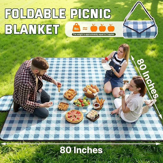 TigeJoy Extra Large Picnic Blanket Waterproof Foldable 80''x118'', Outdoor Picnic Mat Beach Blanket Sandproof for Park, Grass, Travel, Hiking, Camping Essentials, Gingham Picnic Blanket