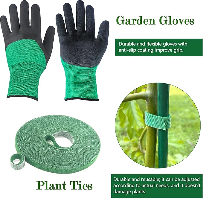 6Pack 18.5" Width Up to 63" Height Adjustable Square Tomato Cages for Garden, Plant Support Stakes for Climbing Vegetable, Tomatoe, Flower, with Twist Ties Snap-On Stake Arms