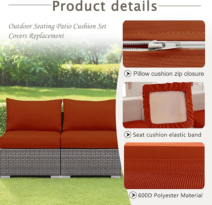Sqodok Patio Cushion Covers Replacement, Deep Seat Patio Cushions Cover Set of 4, Waterproof Seat and Back Cushions Cover for Outdoor Furniture Chair, Sofa, Couch(Spice,28"x28"x6"+28"x13"x6")