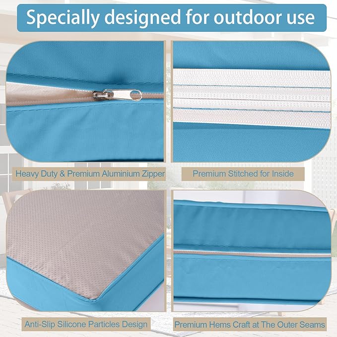 Outdoor Cushion Covers for Patio Furniture, Patio Cushion Covers Replacement with Zipper, Waterproof & Fade Resistant,Only Cover (Sky Blue, 25.6Lx25.6Wx4H - Only Covers)