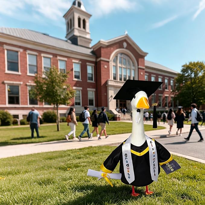 Porch Goose Graduation Outfit Fits 23 Inch Cement or Plastic Geese, Complete Porch Goose Clothes Set with Cap, Gown, Stole, Book & Memory Book for Graduation Party Outdoor Yard Lawn Classroom Decor