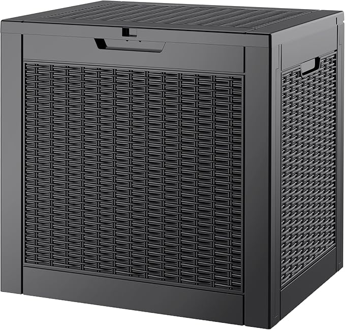Outdoor Storage Box, 31 Gallon Deck Box with Lockable Lid, Waterproof Resin Storage Bin for Patio Furniture, Garden Tools, Cushions, Black