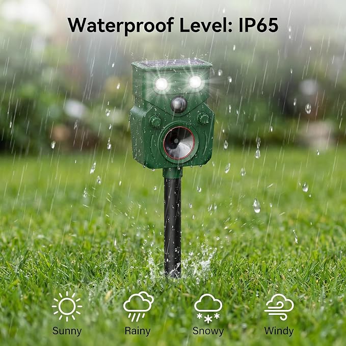 Ultrasonic Deer Repellent Devices 2 Packs , 2026 Upgrade Solar Animal Repeller with Motion Sensor & LED Lights, Waterproof Cat Deterrent Outdoor, Effective Repel Deer, Coyote, Raccoon, and Dog