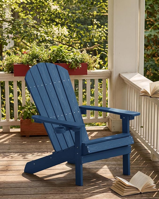 YEFU Adirondack Chairs Set of 2 Plastic Weather Resistant, Outdoor Chairs 5 Steps Easy Installation, Like Real Wood, Widely Used in Outdoor, Patio, Lawn, Fire Pit, Deck, Outside, Chairs (Navy Blue)
