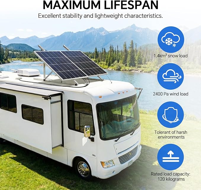 45 Inch 2 Sets Solar Panel Mounting Brackets Kit 0-90 Adjustable Solar Panel Tilt Mount Brackets for 100-400W Panels Windproof for Roof,RV,Ground, Boat and Off-Grid . (2Sets Upgrade)