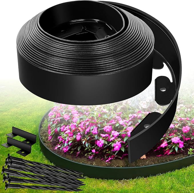 Landscape Edging Border - 3”x20’ Garden Edging Border with 20 Stakes, No Dig Lawn Edging for Landscaping for Garden Bed, Thickened Top Edge Flexible Flower Bed Border Edging for Outdoor