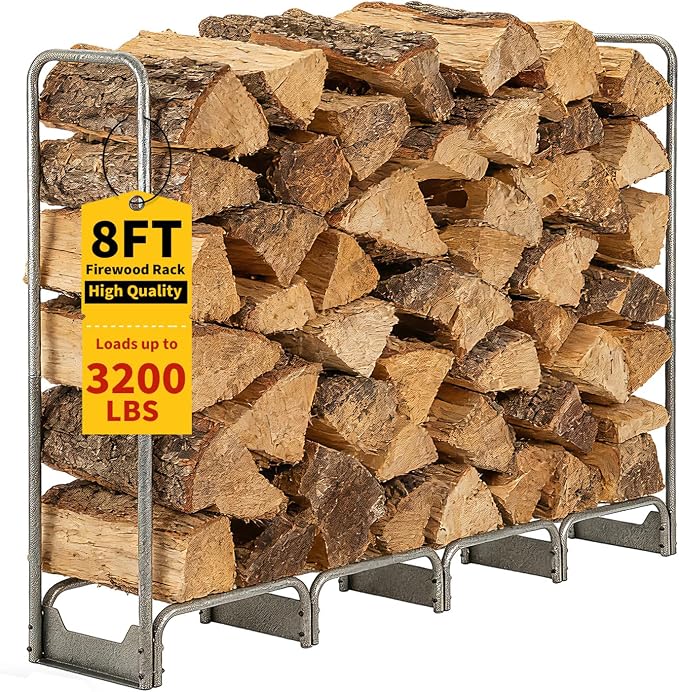 PeakPursuit 8FT Firewood Rack with 600d Oxford Waterproof Cover, Heavy Duty Indoor/Outdoor Steel Log Storage Rack - Wood Pile Holder Stacker Organizer for Fireplace, Patio, Fire Pit, Backyard