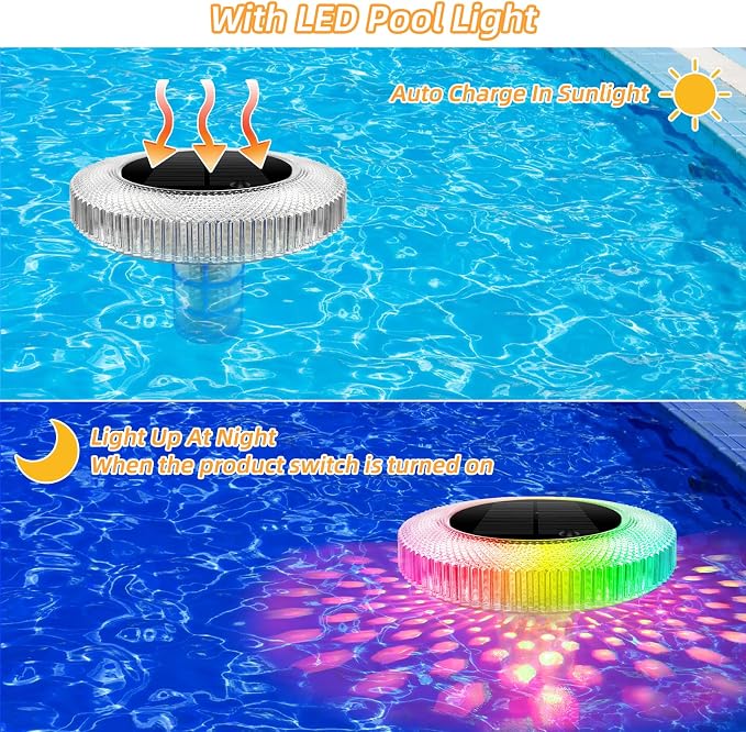 Fistone Solar Pool Ionizer with LED Light & Remote Control - Copper Floating Pool Cleaner for Above Ground & Inground Pools (Up to 45,000 Gallons)