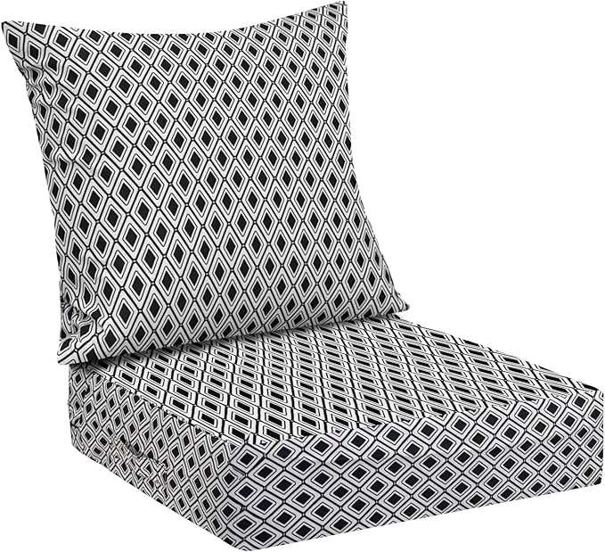 IPYNBAP Outdoor Cushions for Patio Furniture,Outdoor Seat Cushion Set 24 x 24 x 4 Inch,Waterproof & Fade Resistant Outdoor Chair Cushions,Deep Patio Chair Cushion with Removable Cover,Black Geometry