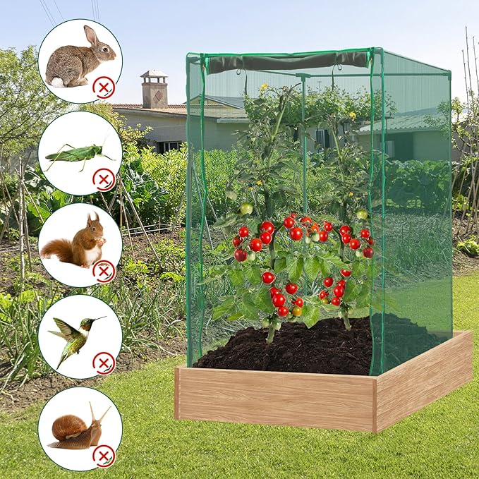 4 x 4 x 6 Ft Crop Cage for Garden Plants – Plant Protection Tent with Zippered Door, Raised Bed Cover & Sturdy Frame – Wind-Resistant Garden Bed Cover for Outdoor Vegetables & Flowers