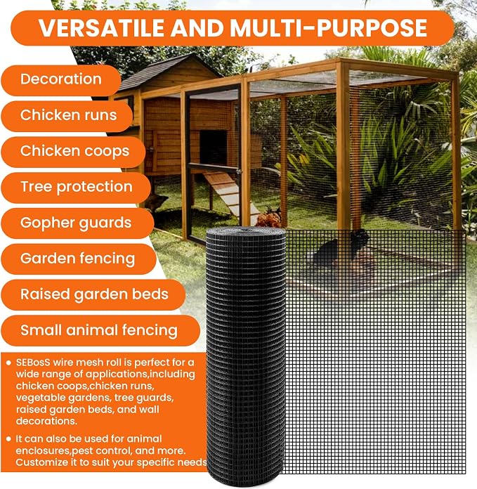 Black Hardware Cloth 1/2 inch 36 x 50 ft 19 Gauge - Vinyl Coated Wire Mesh Roll Chicken Wire Fencing, Chicken Wire Mesh, Wire Fence Rolls for Home and Garden Projec