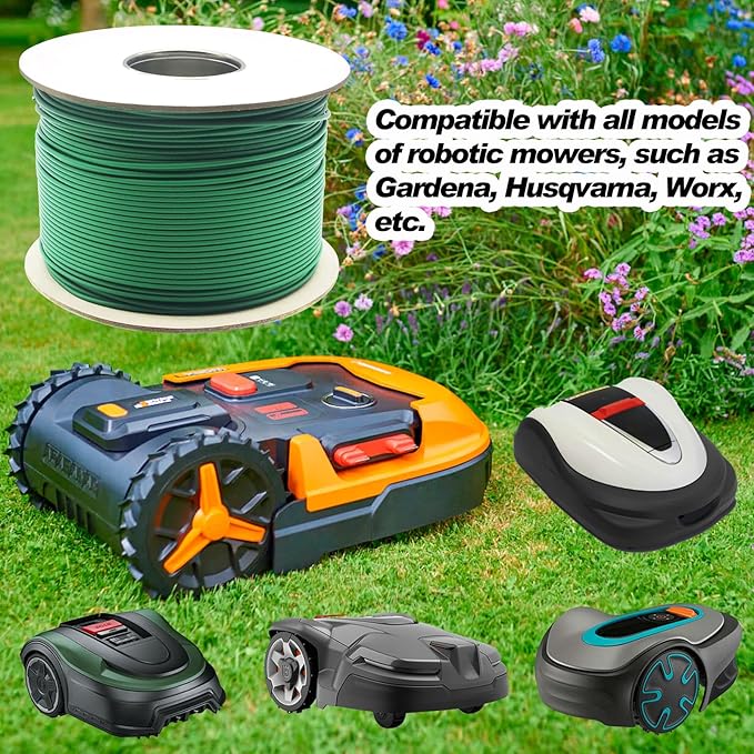 Universal 1000FT Robotic Mower Boundary Wire Automatic Lawnmower Perimeter Wire and 200PCS 3.3" Plastic Boundary Wire Stakes