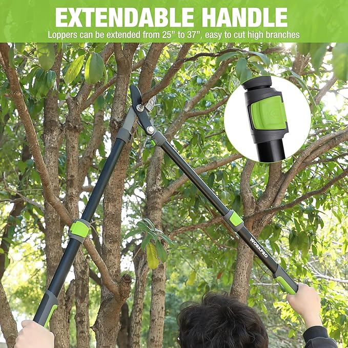 WORKPRO Extendable Anvil Lopper with Geared Mechanism, 25-37"" Branch Cutter with 1.6"" Cutting Capacity, Heavy Duty Garden Tree Trimmer with Steel Blade