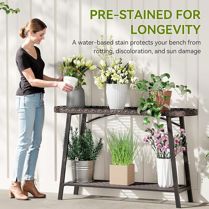 2 Tier Plant Stand Outdoor Indoor Metal Pland Stand, Heavy Duty Tall Plant Shelf Rack Display Flower Pot Holder for Patio Garden Balcony Living Room, Distressed Vintage Black