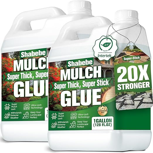 Mulch Glue 2 Gallons - Super Stick Rock Glue for Landscaping Gravel Binder for Pea Gravel, Long-Lasting & Non-Toxic, Covers 2X More Area Pebble Gravel Hold for Paths, Patios & Garden Borders