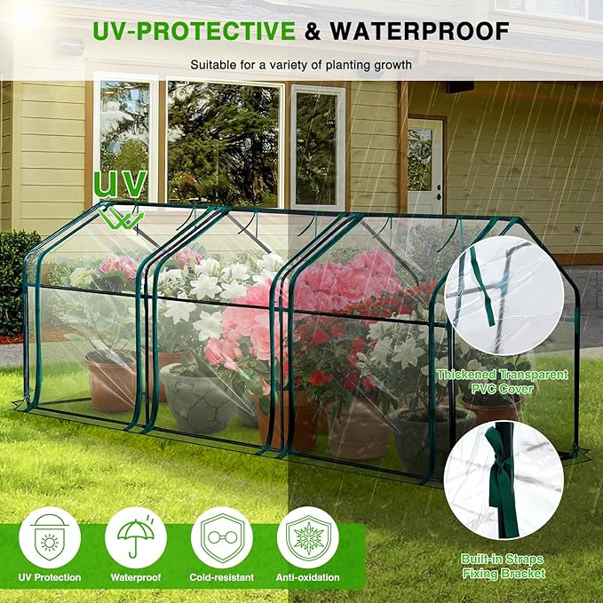 Yesker Mini Greenhouse 106"x36"x36" Portable Small Green House for Indoor Outdoor Greenhouses with PVC Cover Compact Greenhouse Kit for Winter Gardening Balcony Patio Outside Backyard Plant Protection