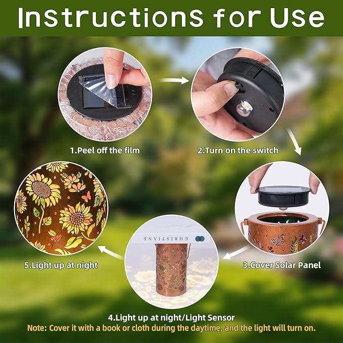 Colorful Solar Lanterns Outdoor Waterproof, Sunflower Birthday Gifts for Women Mom Grandma, Garden Hanging Solar Lantern Lights for Patio