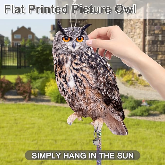 3 Pack Hanging Outdoors Reflective Scarer Away Owl Device to Keep Animals Pigeon Woodpecker Away from Patio Garden