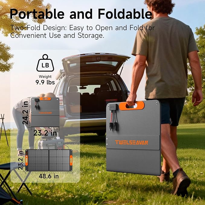 110W Portable Solar Panel for Jackery/EF/Bluetti/Anker/Goal Zero Power Station, IP68 Waterproof, 24% Efficiency, MC4 Output, ETFE Foldable Solar Charger with Adjustable Kickstand for Camping Outdoor