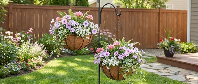Kingbuy 10 Inch Hanging Planter Basket with Coconut Liner Wire Plant Holder Chain Flower Baskets Pot Hanger Home Garden Decoration for Indoor Outdoor, 2 Pack