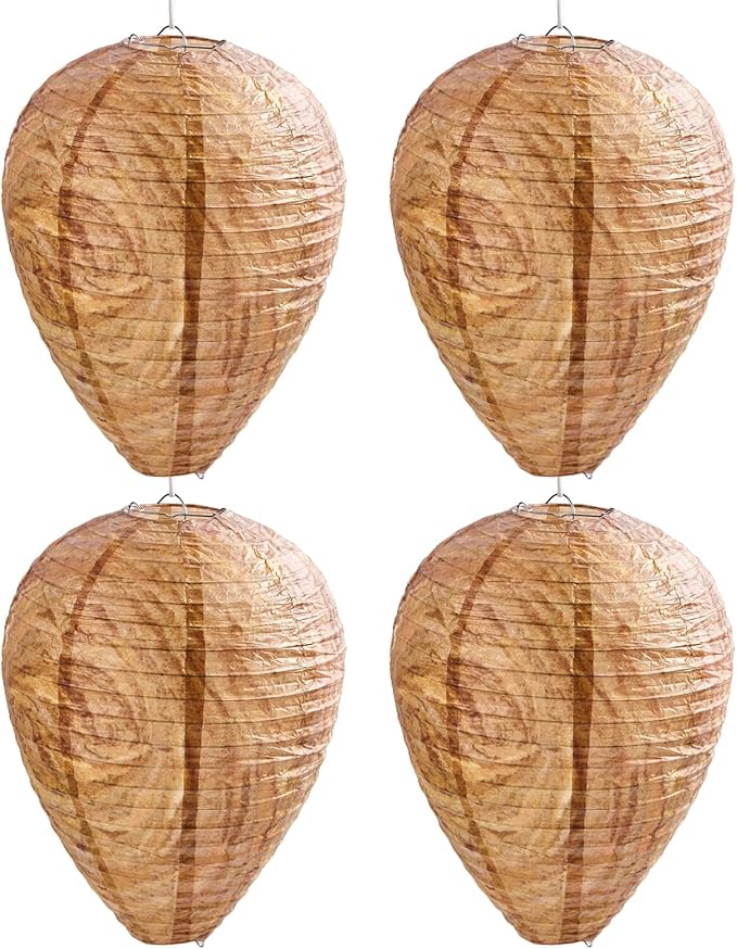 4 Pack Hanging Paper Fake Wasp Nests for Home(Brown)