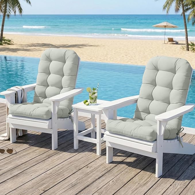 COOS BAY High Back Adirondack Chair Cushions for Outdoor Furniture, 49x20x5 in Water-Resistant Thick Tufted Patio Chair Cushions with Secure Straps, Set of 2, Sage Green